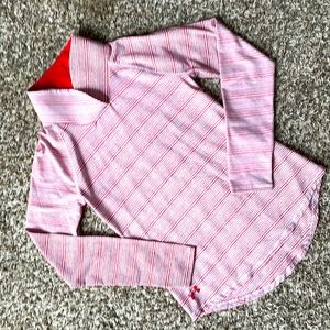 Under Armour Long Sleeve Collared striped shirt loose small red white thumb hole